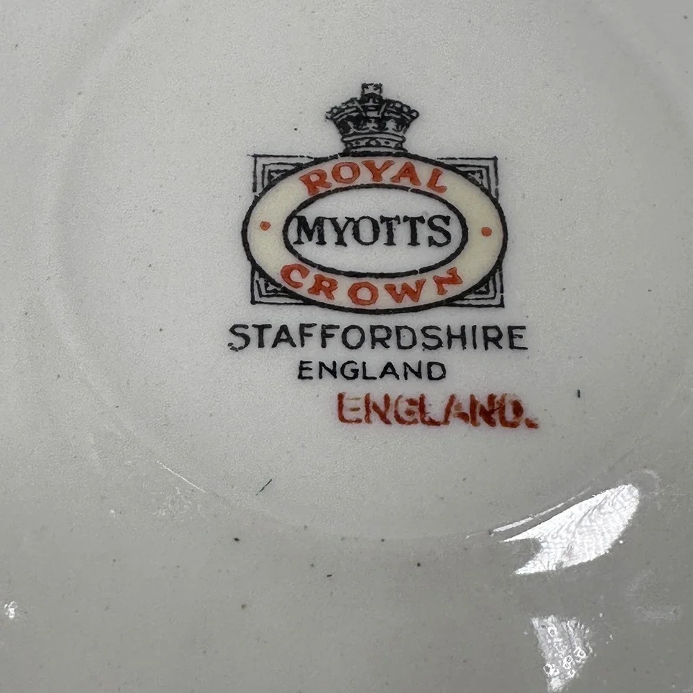 Royal Myotts Crown Chelsea Bird Green Tea Cups and Saucers Set of 6 England‎